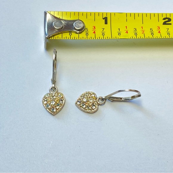 Marsala 925 Dainty Silver Dangling Heart Rhinestone Open Back Leverback Earrings - Picture 9 of 9